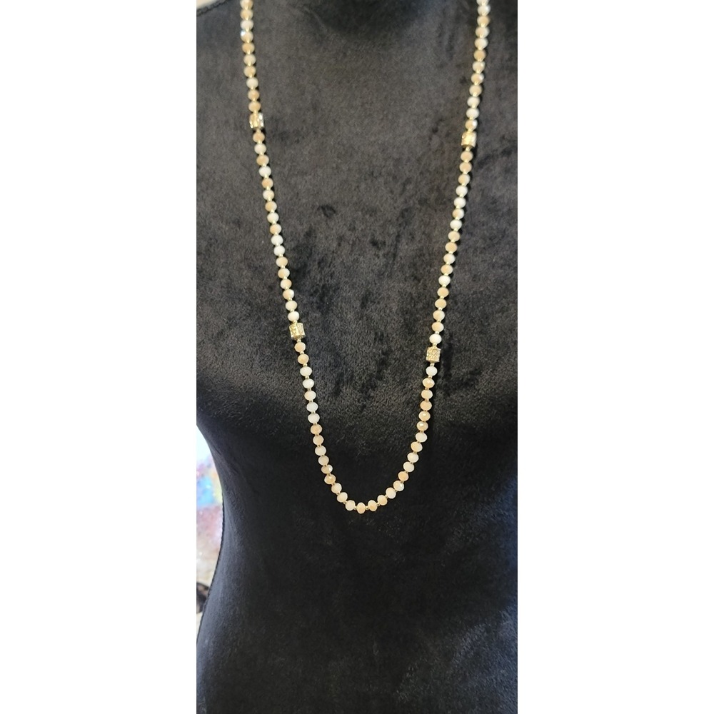 Long 28" Premier Design Champagne White Faceted Beads Rhinestone Barrel Necklace
